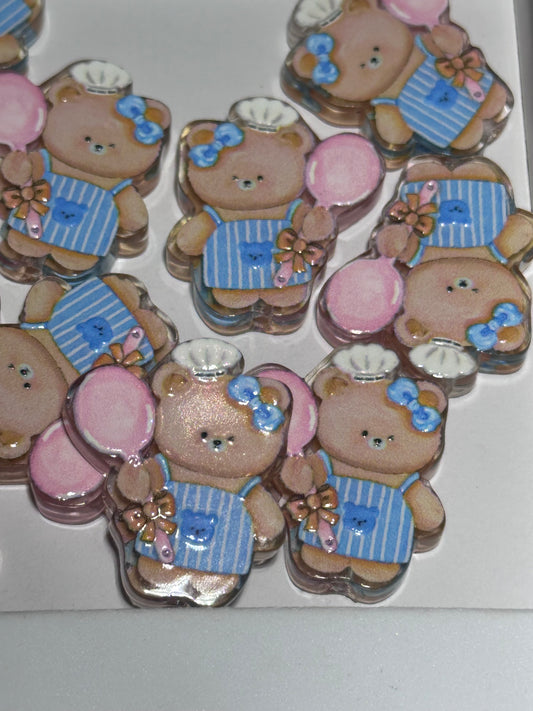 Teddy Bear acrylic focal bead- set of 2/ focal bead/ pen beading / keychain bead/