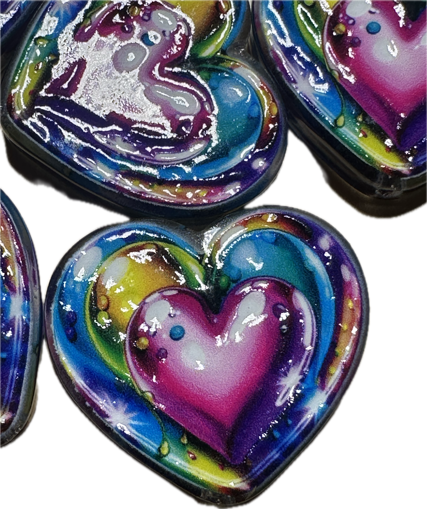 Colorful Heart acrylic focal bead- set of 2/ focal bead/ pen beading / keychain bead/