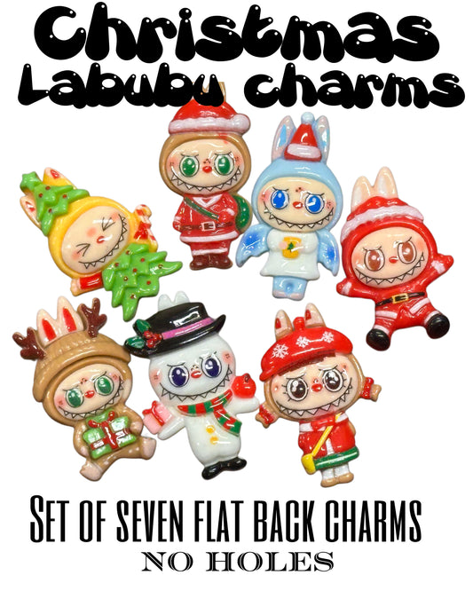 Labubu Christmas flat back charms/Seven different  (7) charms included /acrylic pieces perfect for DIY phone cases