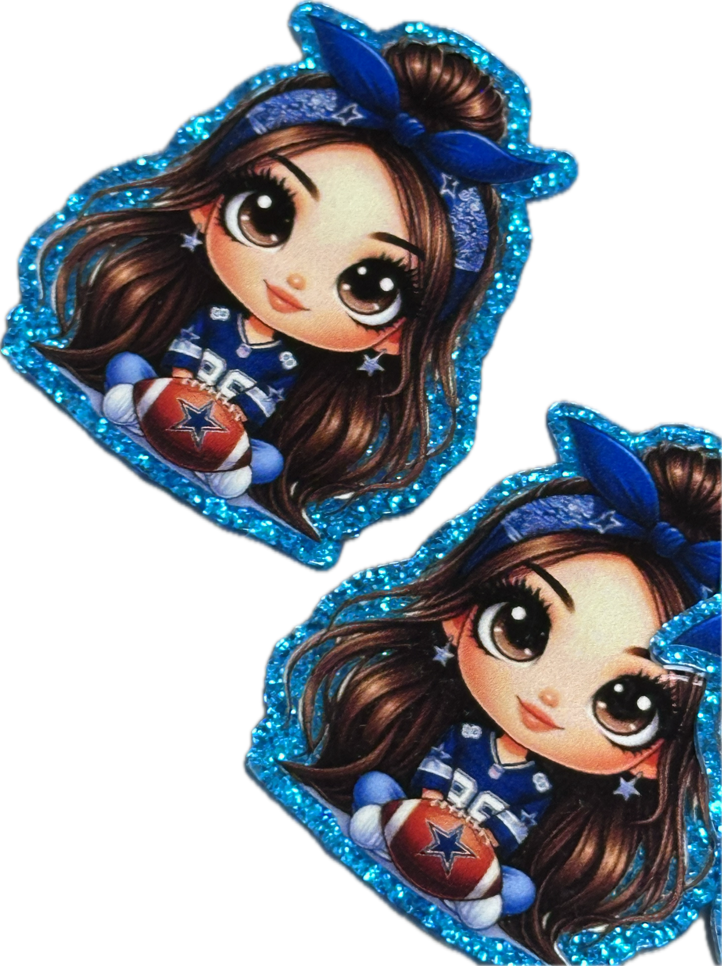 Cowboys Girl holding football with a star on it -set of two (2) Badge Reel acrylic pieces/ cute print/ badge reel/ DIY keychain