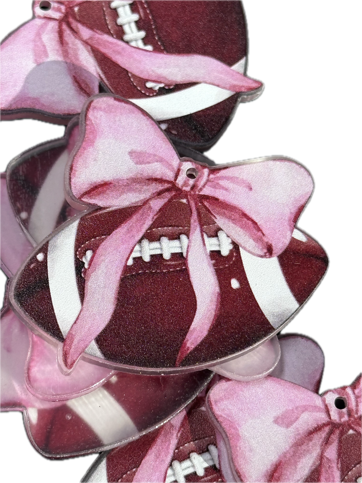 Pink Bow Football Acrylic Charm – Cute Sports Pendant(set of 5)