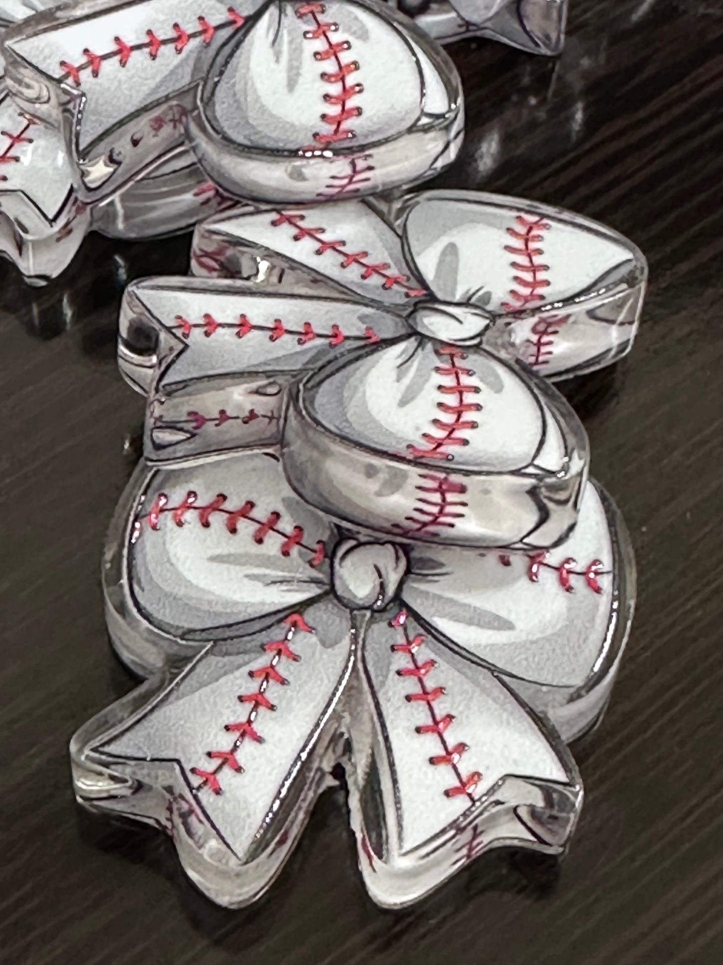 Baseball Bow acrylic focal bead- set of 2/ focal bead/ pen beading / keychain bead /