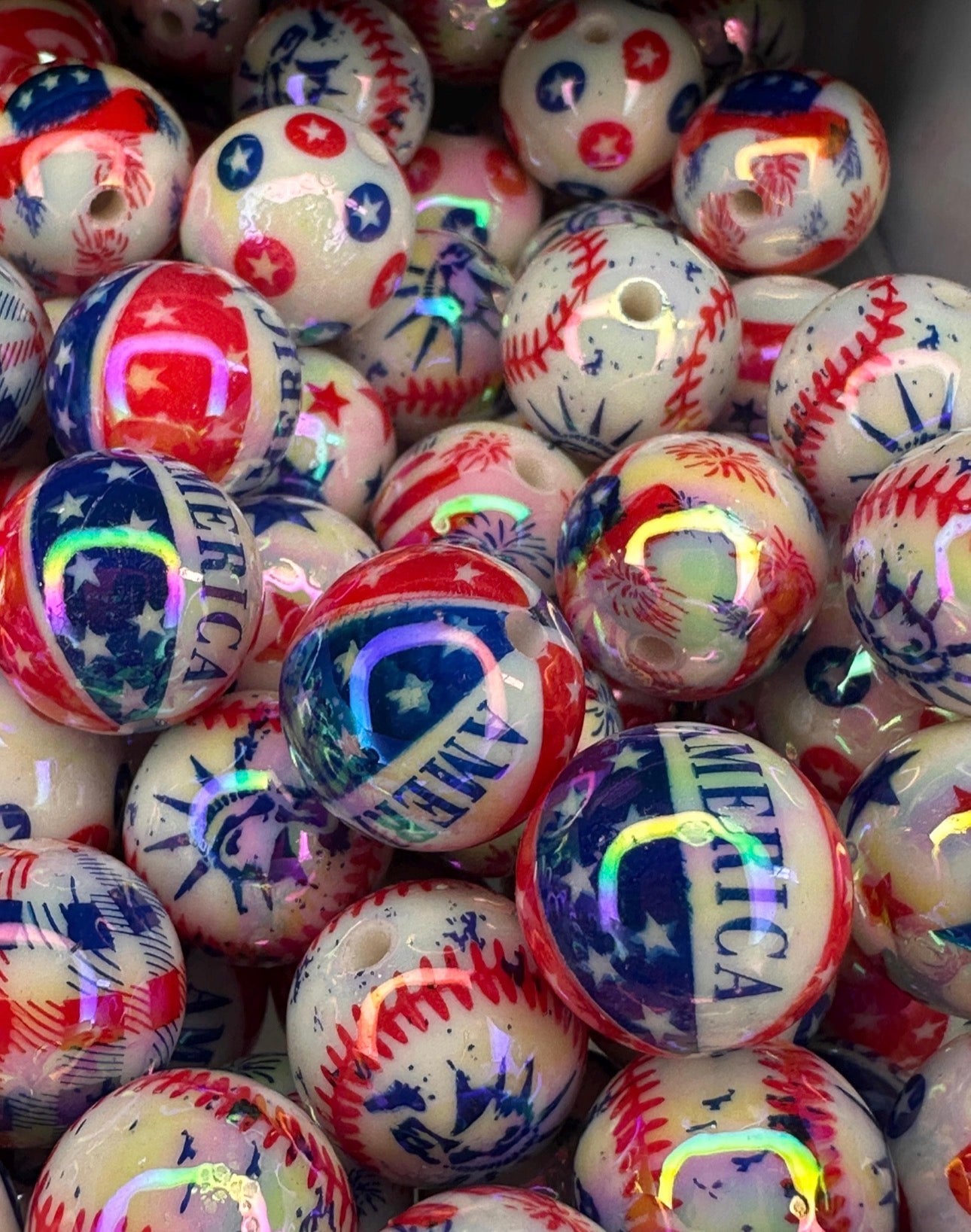 Patriotic USA themes on them included/ Bead/ beadable pen/ keychain bead/ Patriotic beads/ Ten random (10) beads/16mm