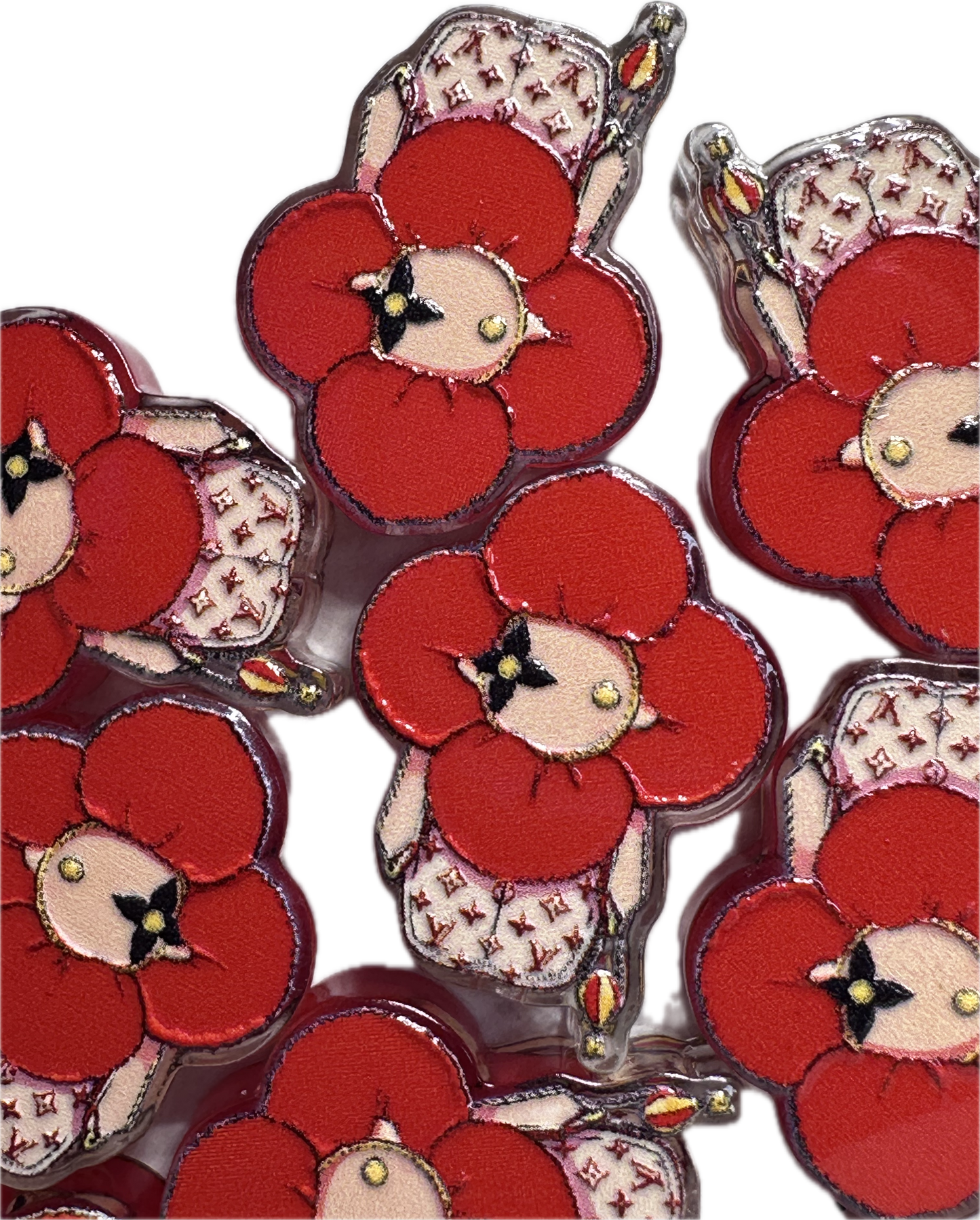 Design Red Flower acrylic focal bead- set of 2/ focal bead/ pen beading / keychain bead/
