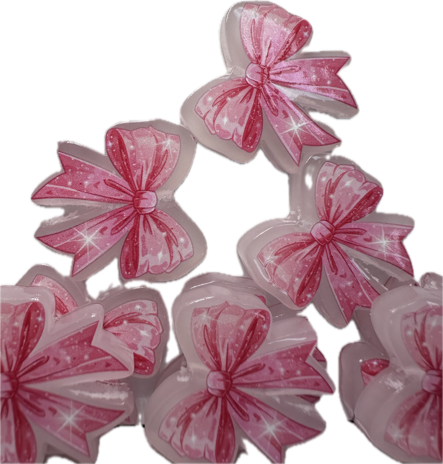 Luminous pink bow acrylic focal bead- set of 2/ focal bead/ pen beading / keychain bead/ glow in the dark