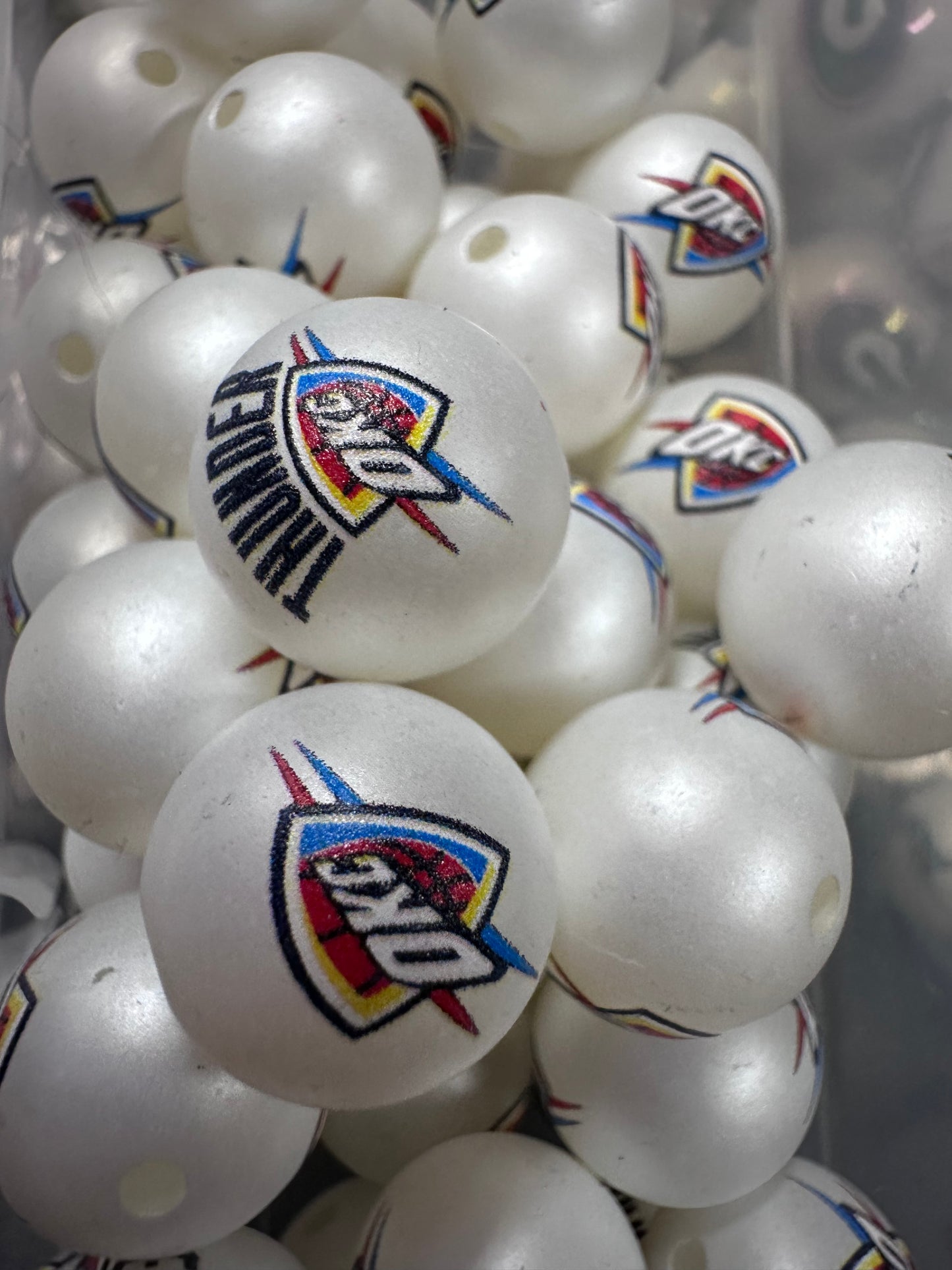 OKC Thunder 16mm Sports Print Beads • Set of 10 • Great for Pens, Keychains & Crafts-