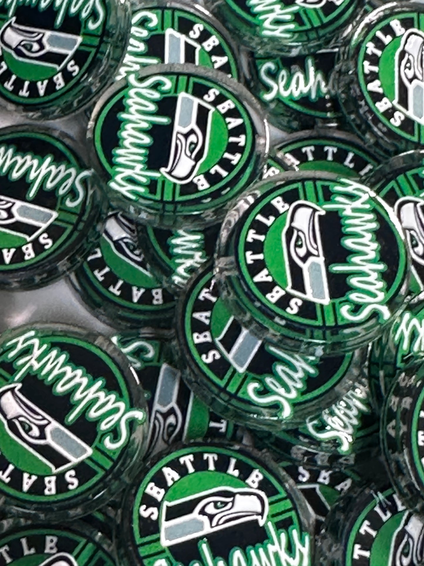 NEW Seattle Seahawks acrylic focal bead- set of 2/ focal bead/ pen beading / keychain bead /football