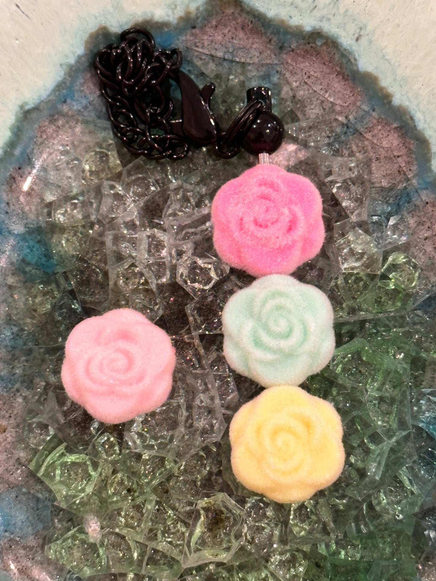 Flocked rose flower beads/ Ten (10) beads included/pen beading/ jewelry DIY/15mm/ assortment of colors