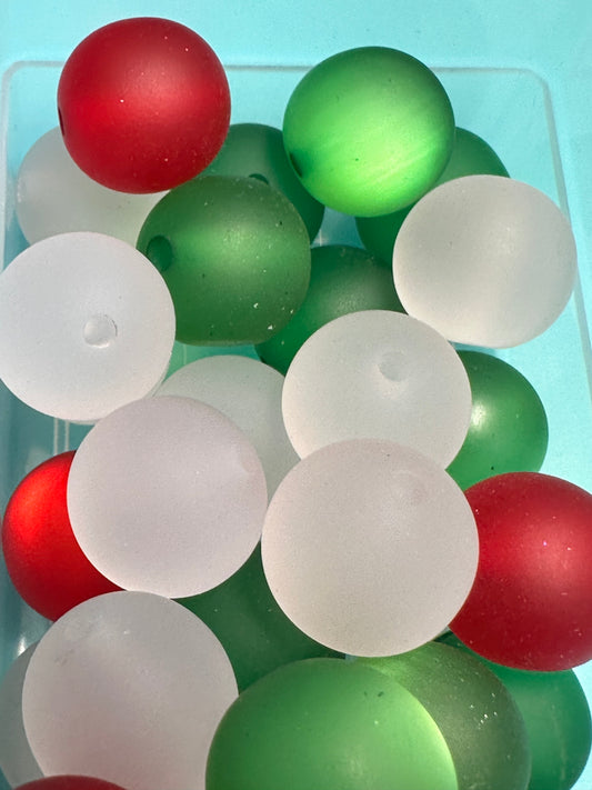 Crackle resin red, green, and white ombre beads included/ Bead/ beadable pen/ keychain bead/ Christmas bead -set of ten (10) beads