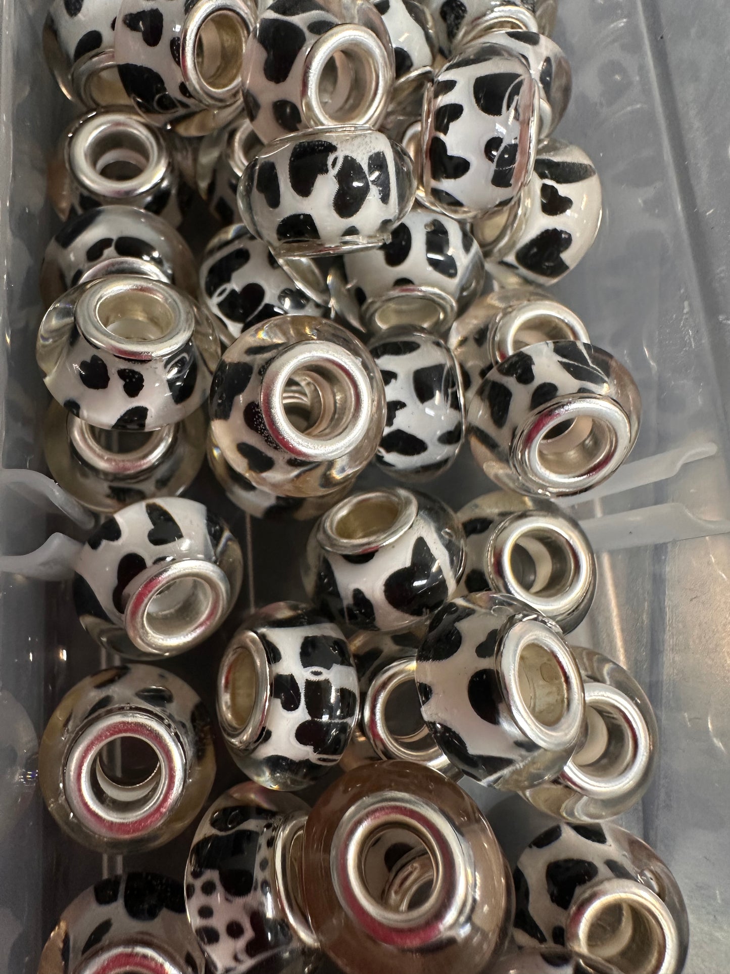 Ten (10) resin black and white cow spots spacers included/ jewelry Bead/ beadable pen beads/ keychain bead/bead/12mm