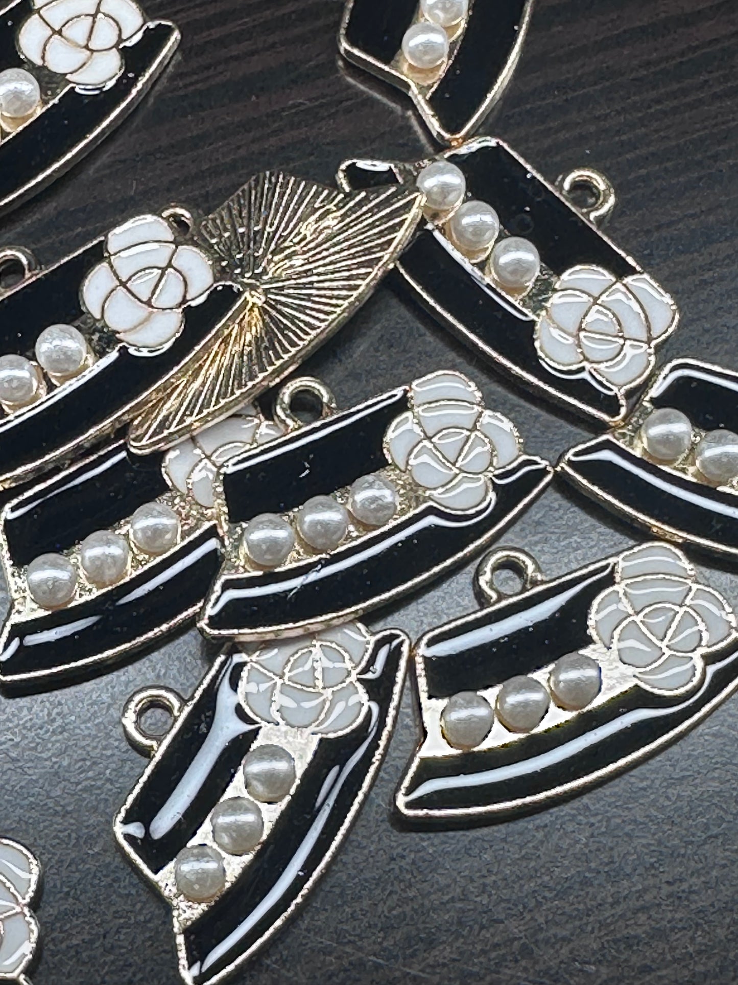 Black Hat with Pearl accents enamel metal charms// DIY charm bracelet/ DIY necklace