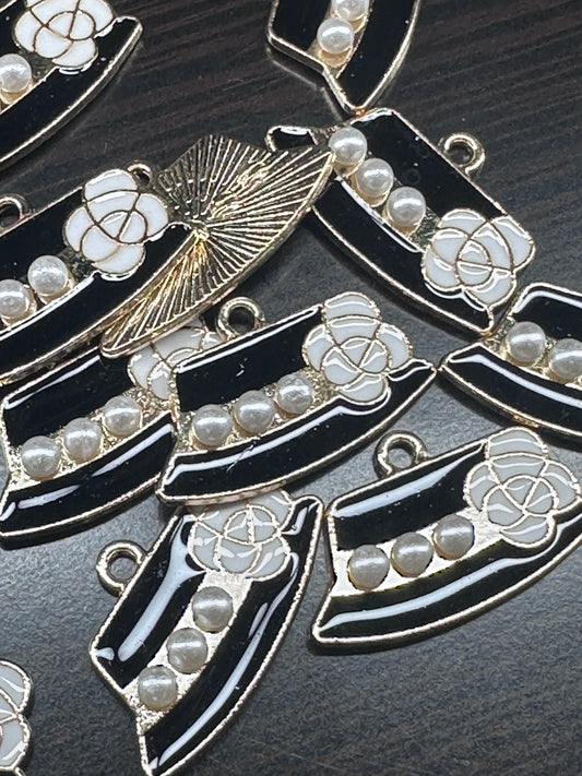 Black Hat with Pearl accents enamel metal charms// DIY charm bracelet/ DIY necklace