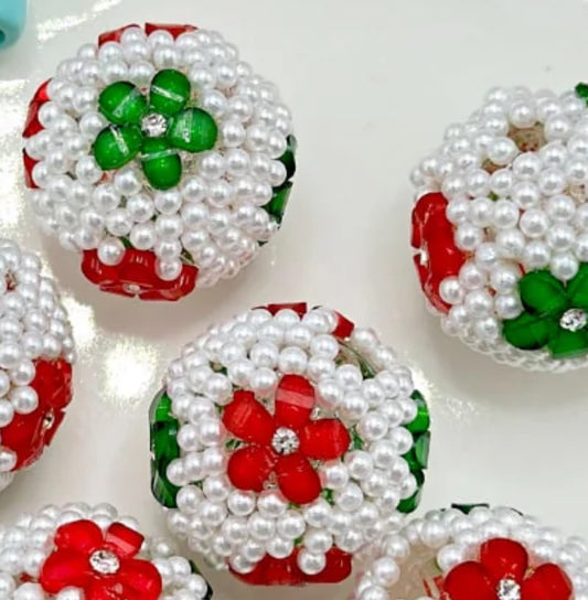 Five (5) Christmas seed beads flower design beads included/ jewelry Bead/ beadable pen beads/ keychain bead/ DIY/ 20mm