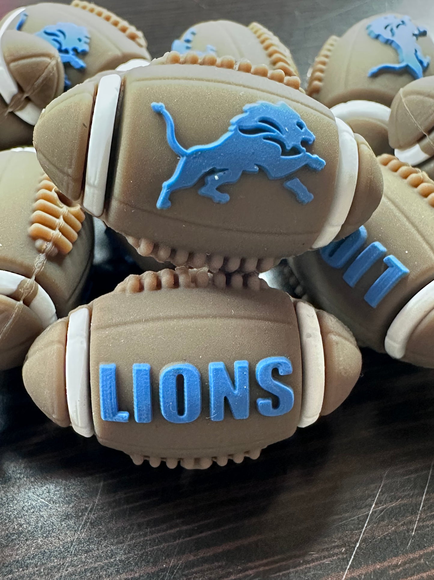 3D Detroit Lions football shaped focal bead/ silicone bead for DIY /brown and blue