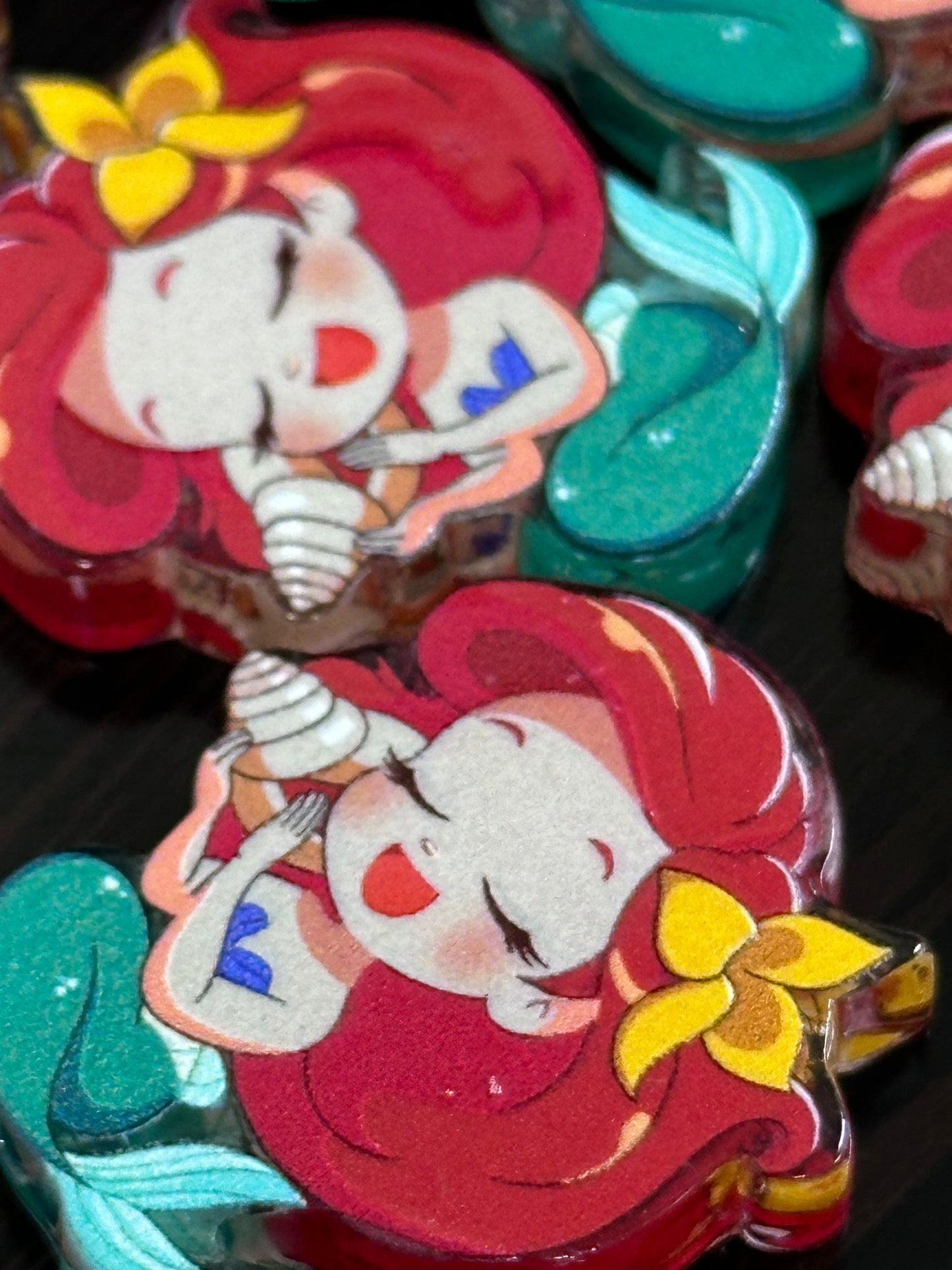red hair mermaid acrylic focal bead- set of 2/ focal bead/ pen beading / keychain bead