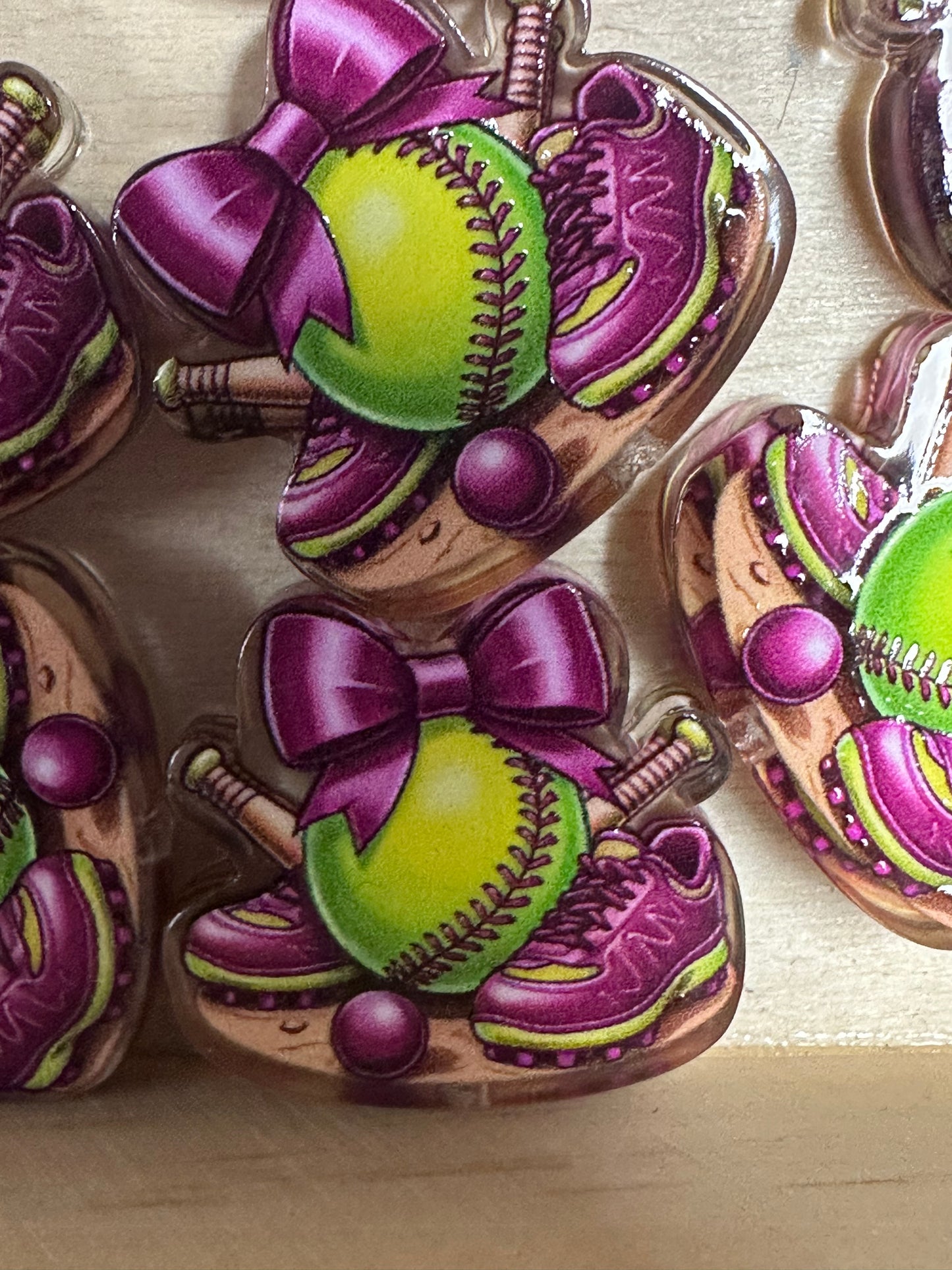 Girls softball acrylic focal bead- set of 2/ focal bead/ pen beading / keychain bead/