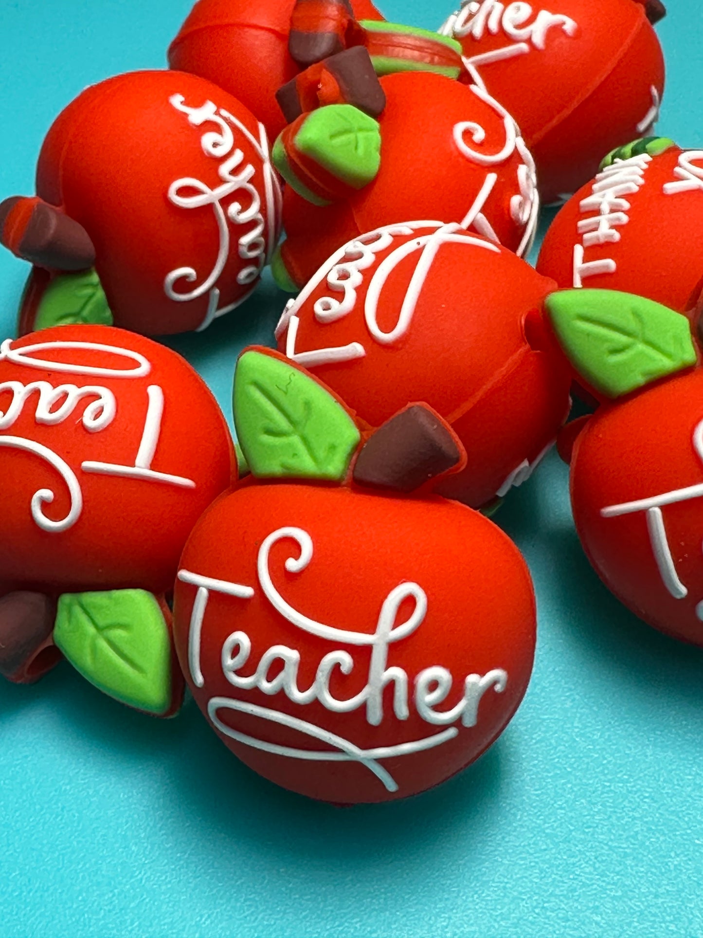 3D Apple School Teacher Focal Bead/ beadable pen/ Silicone bead/ keychain bead/ teach