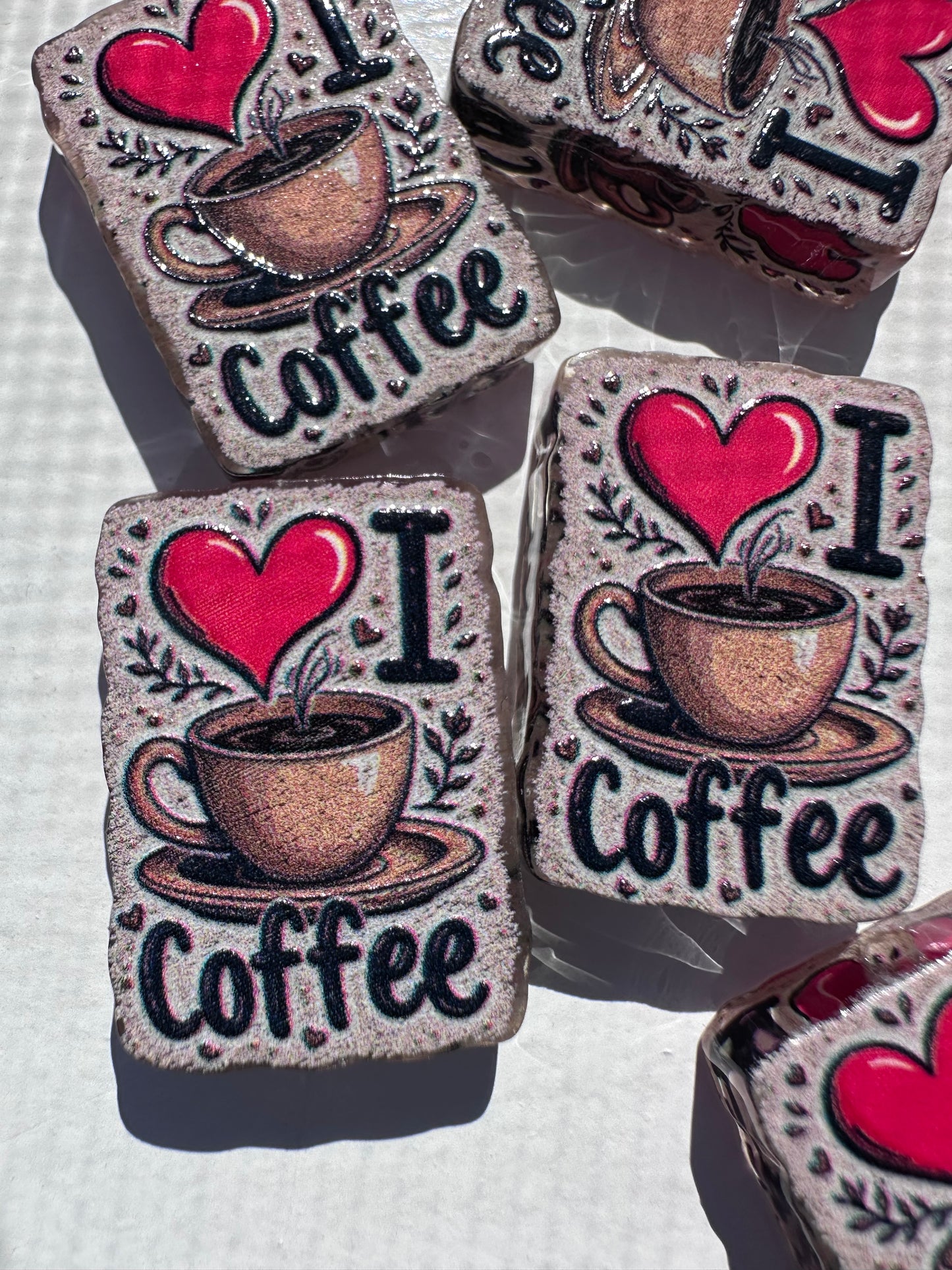 I love coffee acrylic focal bead- set of 2/ focal bead/ pen beading / keychain bead