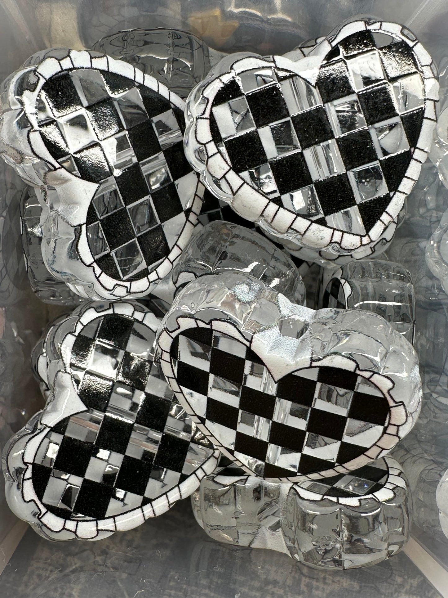 Checkered heart acrylic focal bead- set of 2/ focal bead/ pen beading / keychain bead/