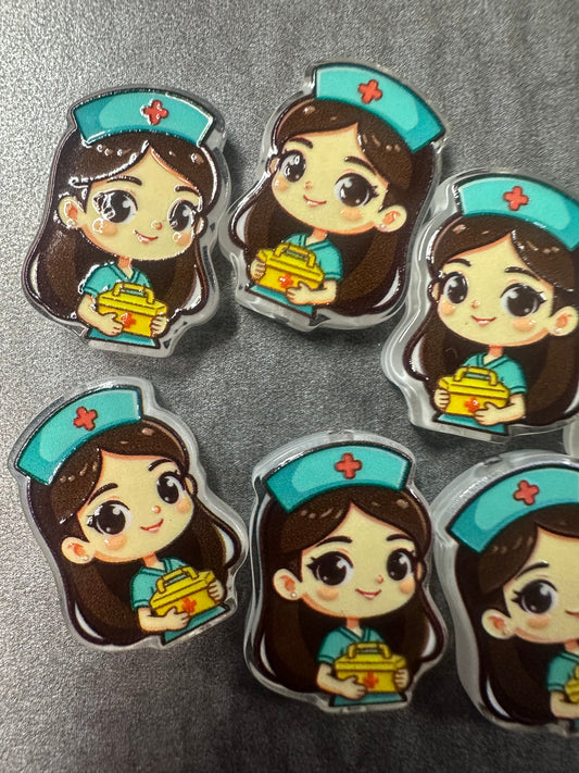 Nurse acrylic focal bead- set of 2/ focal bead/ pen beading / keychain bead/