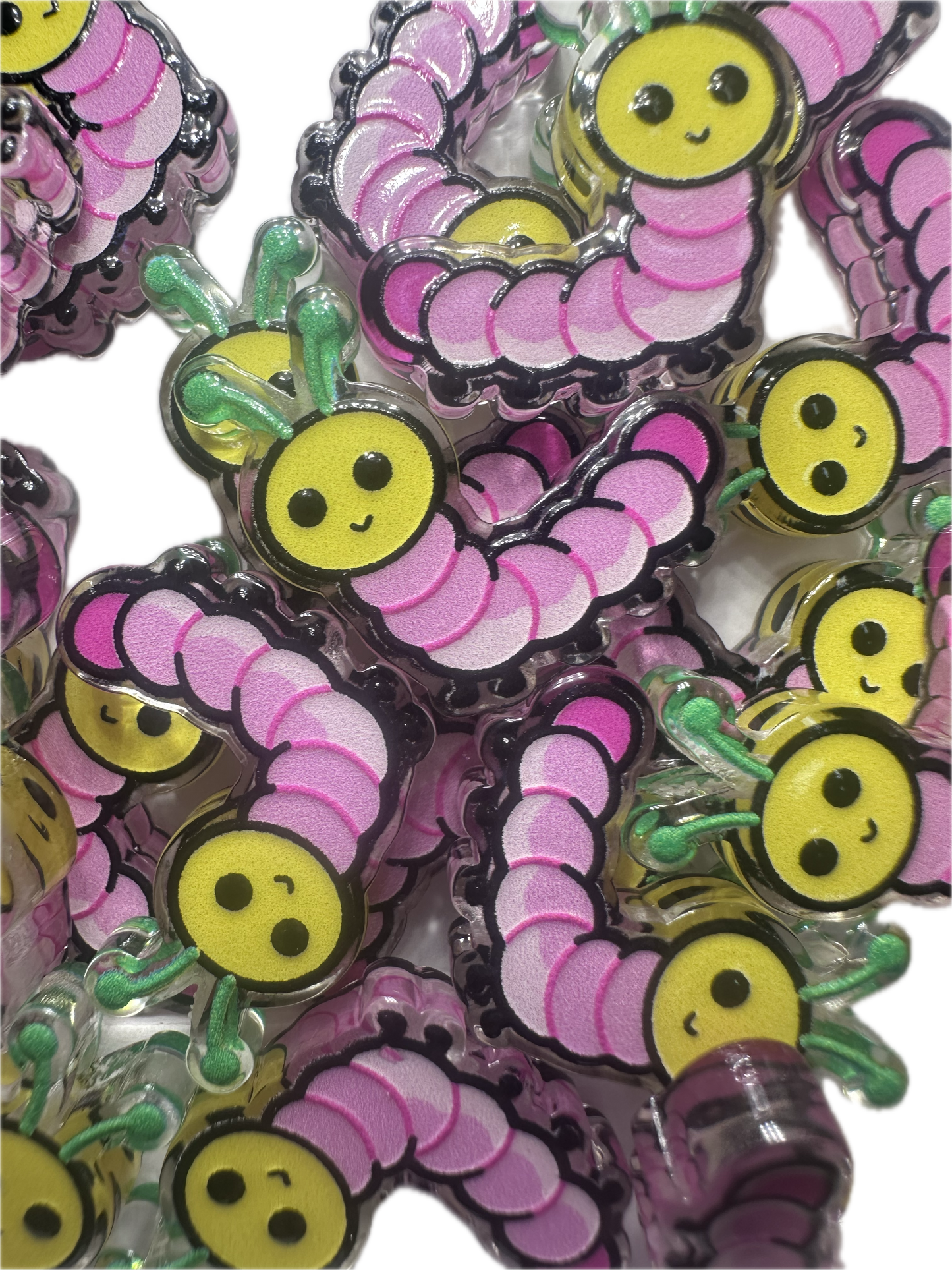 Inch worm acrylic focal bead- set of 2/ focal bead/ pen beading / keychain bead /
