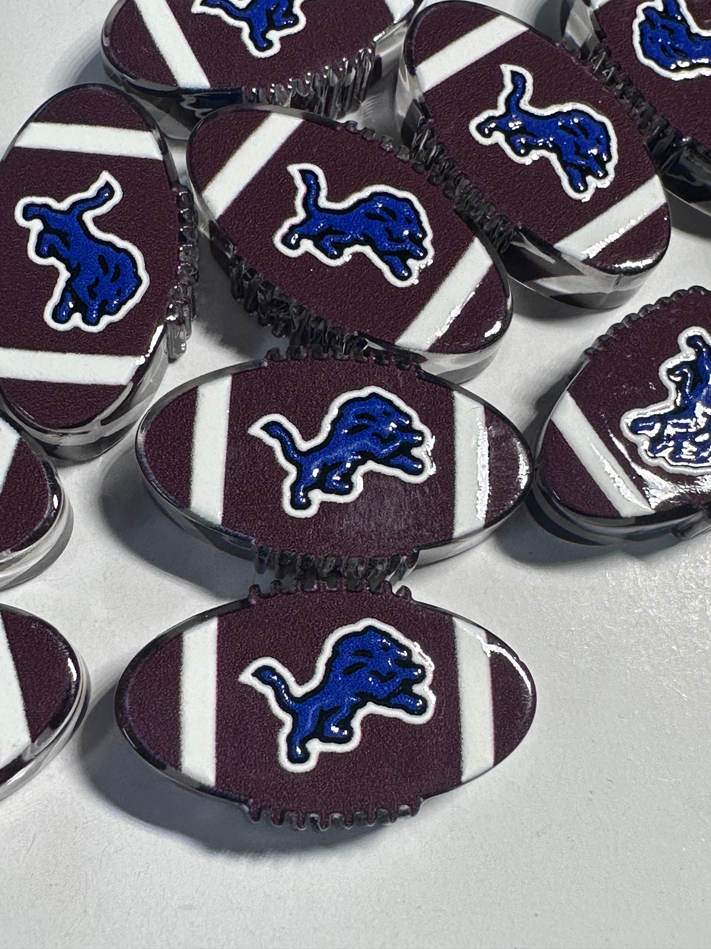 Detroit Lions football shaped acrylic focal bead- set of 2/ focal bead/ pen beading / keychain bead/ football