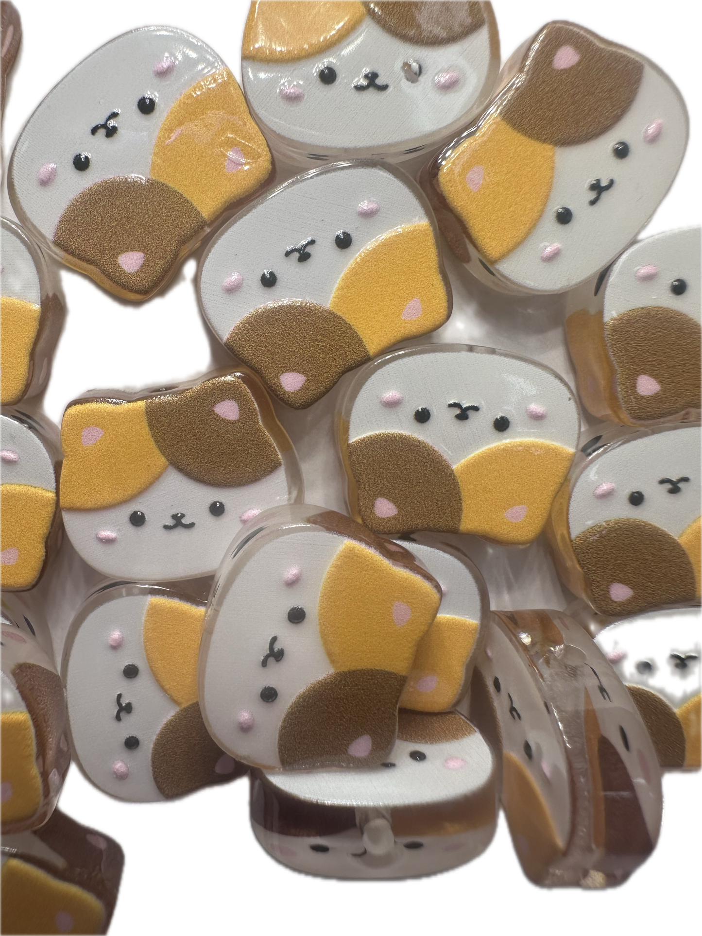 Calico cat head acrylic focal bead- set of 2/ focal bead/ pen beading / keychain bead/