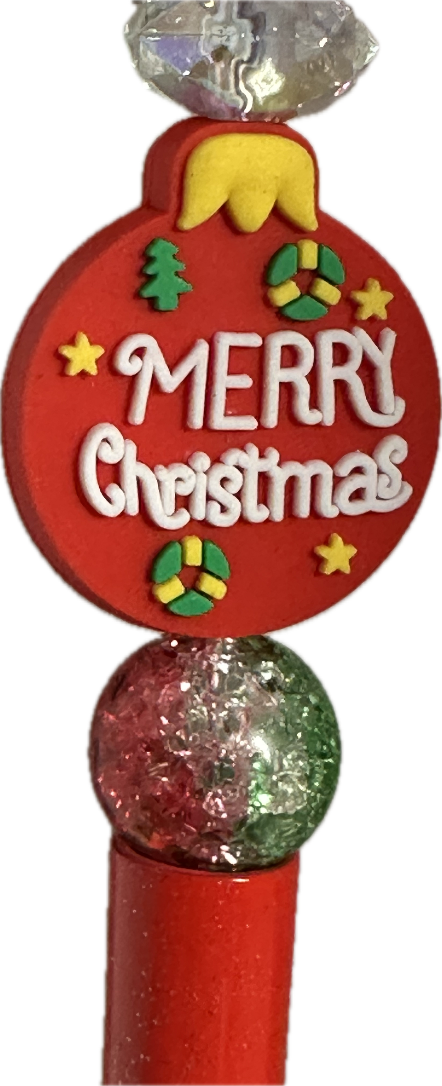 Merry Christmas ornament focal bead/ beadable pen/ Silicone bead/ keychain bead-set of 2 focals included