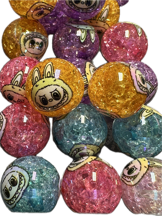 Labubu monster crackle beads/ Ten (10) beads included assorted styles / colorful acrylic beads/for beadable pen / keychain beads/ DIY/approx. 16mm