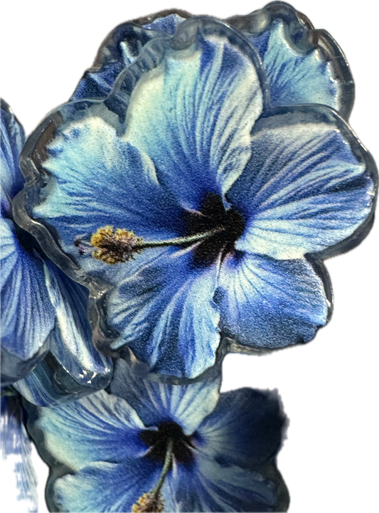 Blue hibiscus acrylic focal bead- set of 2/ focal bead/ pen beading / keychain bead/ Hawaiian flower