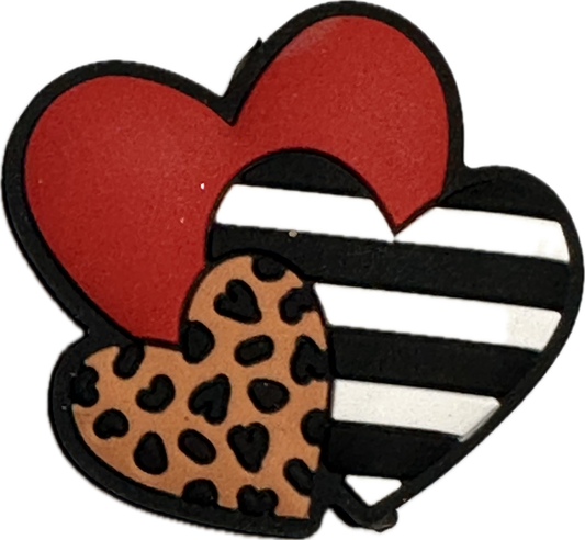 Triple leopard print Heart beads/ beadable pen/ Silicone bead/ keychain bead/Valentines Day hearts/#2