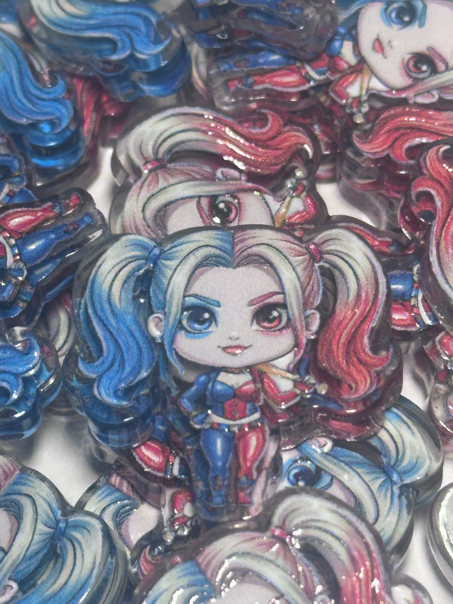 Harlequin acrylic focal bead- set of 2/ focal bead/ pen beading / keychain bead/ Girl