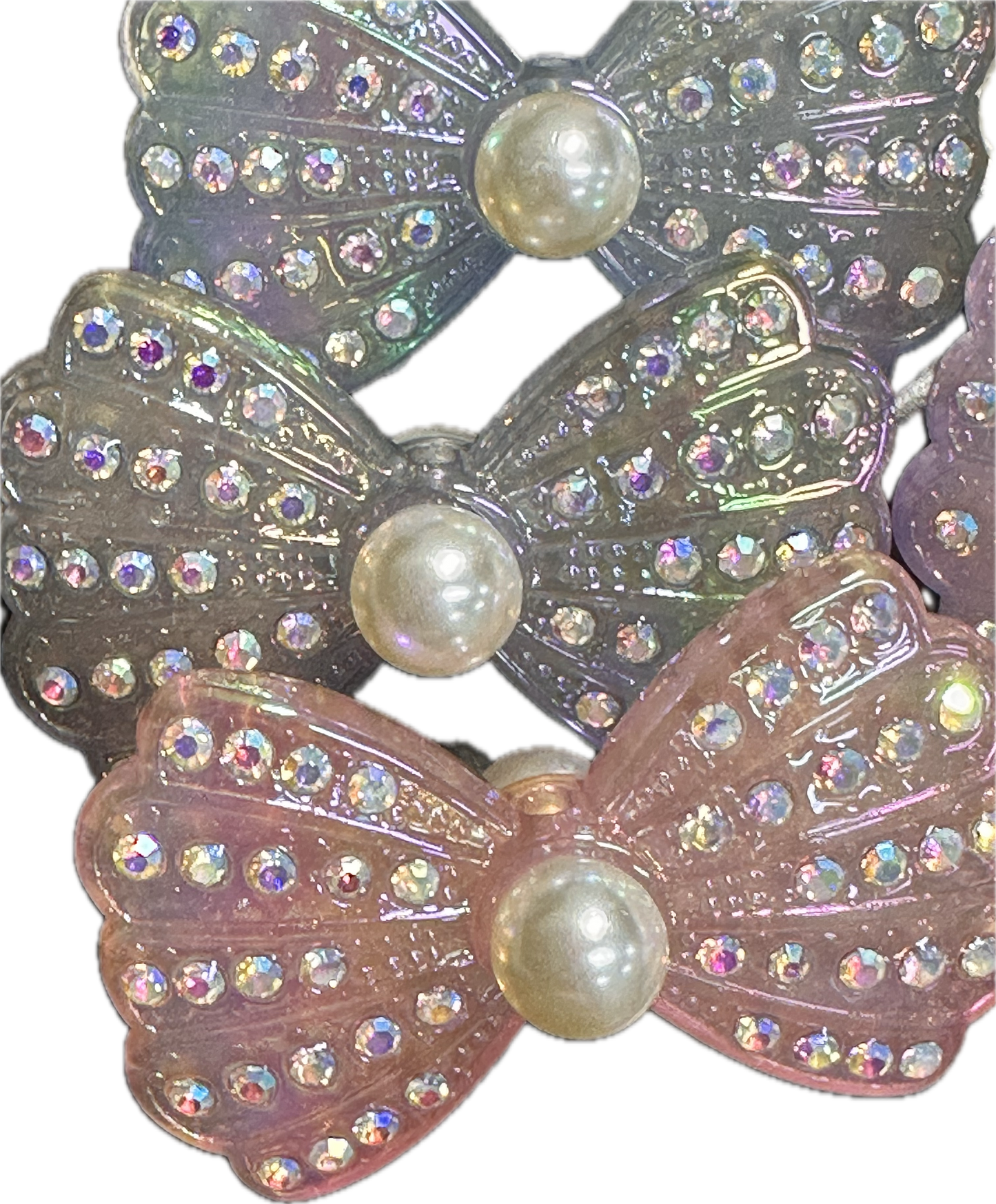 Large fancy bowties with rhinestones and pearls- set of 3/ same on both sides/ beadable pen/ keychain bead/bow beads/UV coated/ 33mmx55mm
