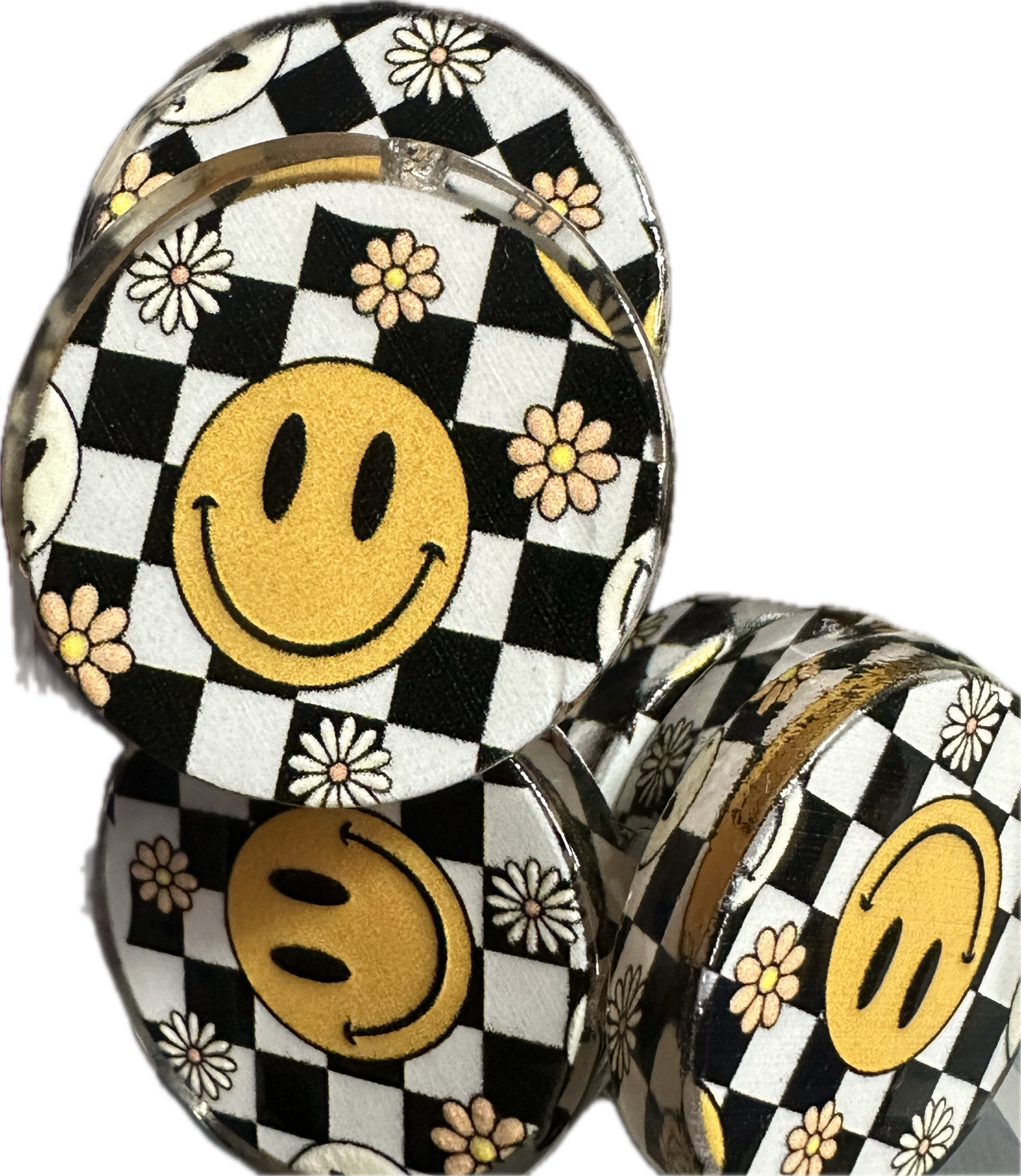 Smiley face checkered acrylic focal bead- set of 2/ focal bead/ pen beading / keychain bead/