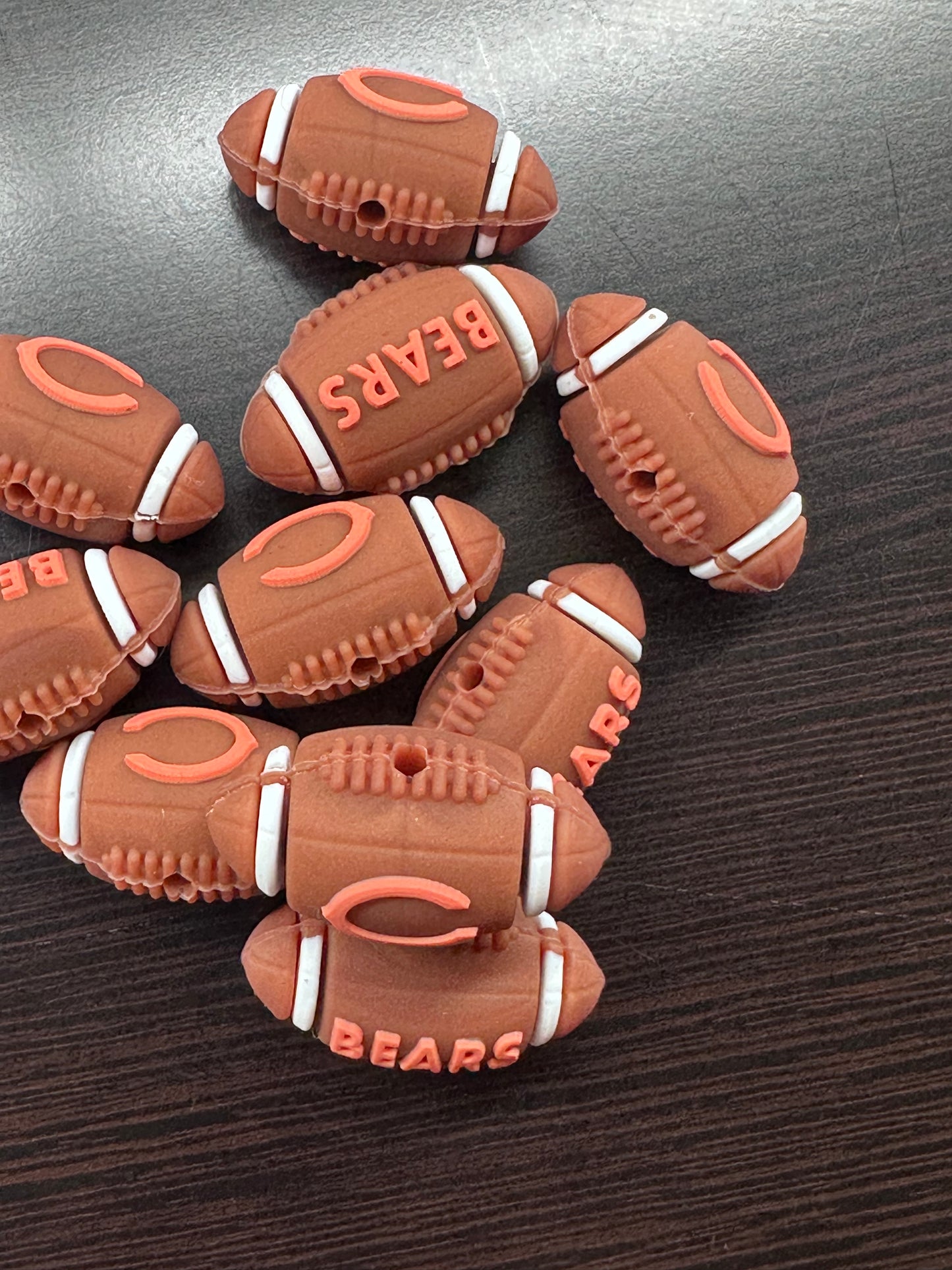 3D Chicago Bears brown football focal bead/
