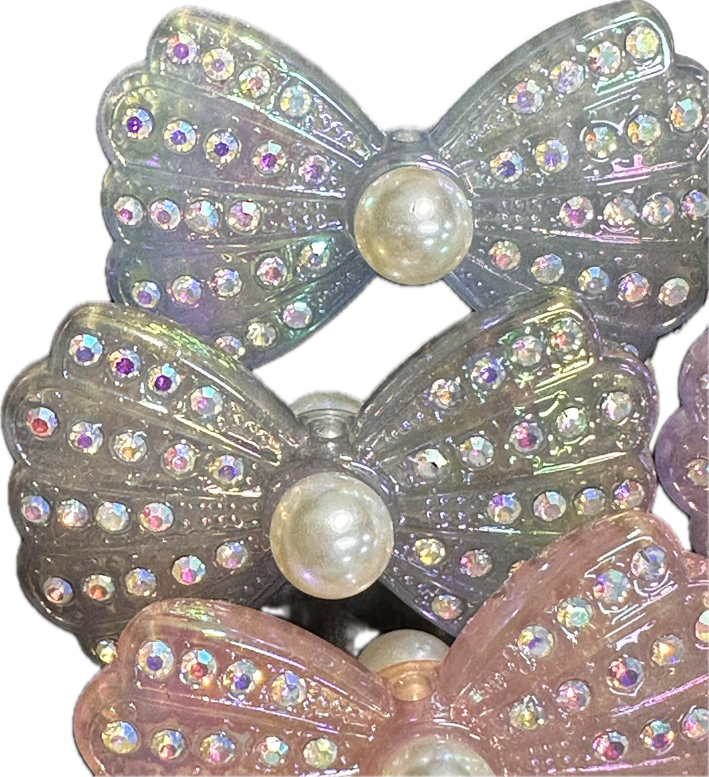 Large fancy bowties with rhinestones and pearls- set of 3/ same on both sides/ beadable pen/ keychain bead/bow beads/UV coated/ 33mmx55mm