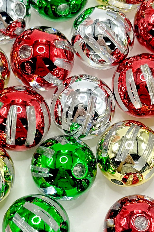 Acrylic clear beads with color stripes/beadable pen/ keychain bead/Christmas bead/ 10 beads included/ 18mm