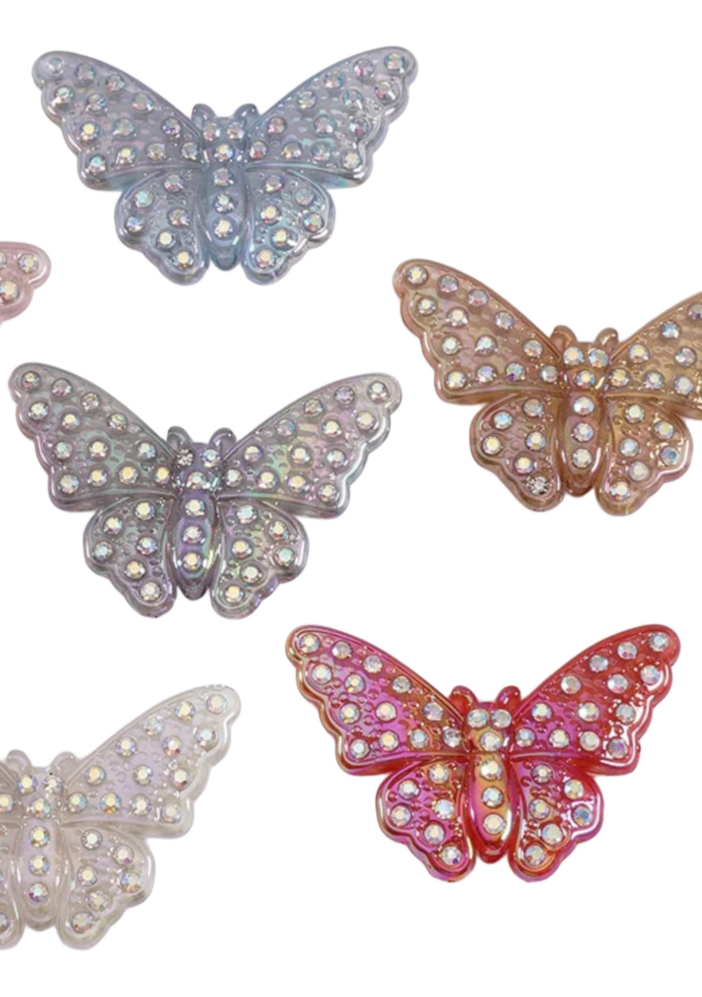 Large fancy butterflies with sparkly rhinestones- set of 3/double sided/ beadable pen/ keychain beads/ acrylic beads/ UV coated/ 38mmx56mm