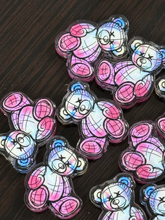 Teddy Bear acrylic focal bead- set of 2/ focal bead/ pen beading / keychain bead