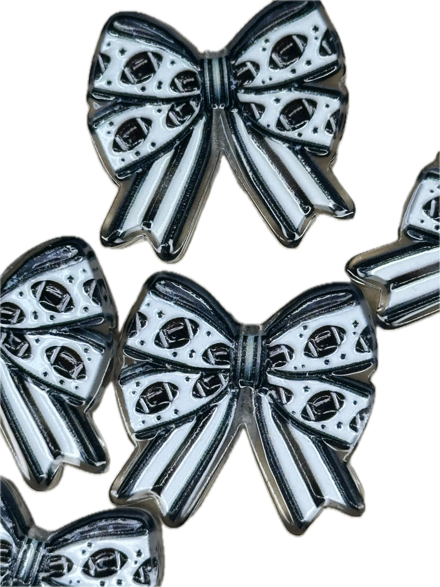 Football black and white bow acrylic focal bead- set of 2/ focal bead/ pen beading / keychain bead/