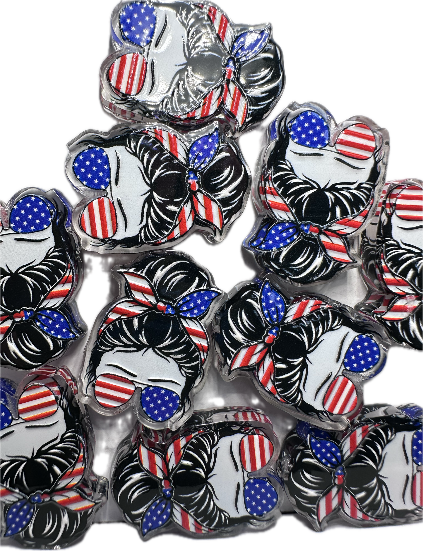 Patriotic girl acrylic focal bead- set of 2/ focal bead/ pen beading / keychain bead/ mom