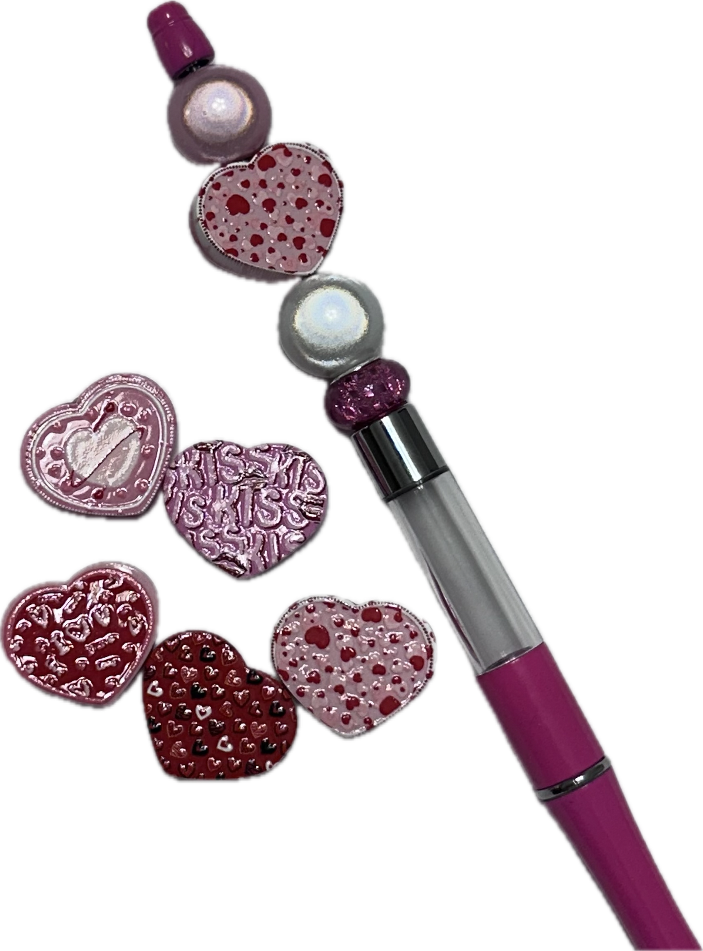 Heart shaped acrylic focal bead- set of 2/ focal bead/pink double c/ pen beading / keychain bead/ Valentines bead