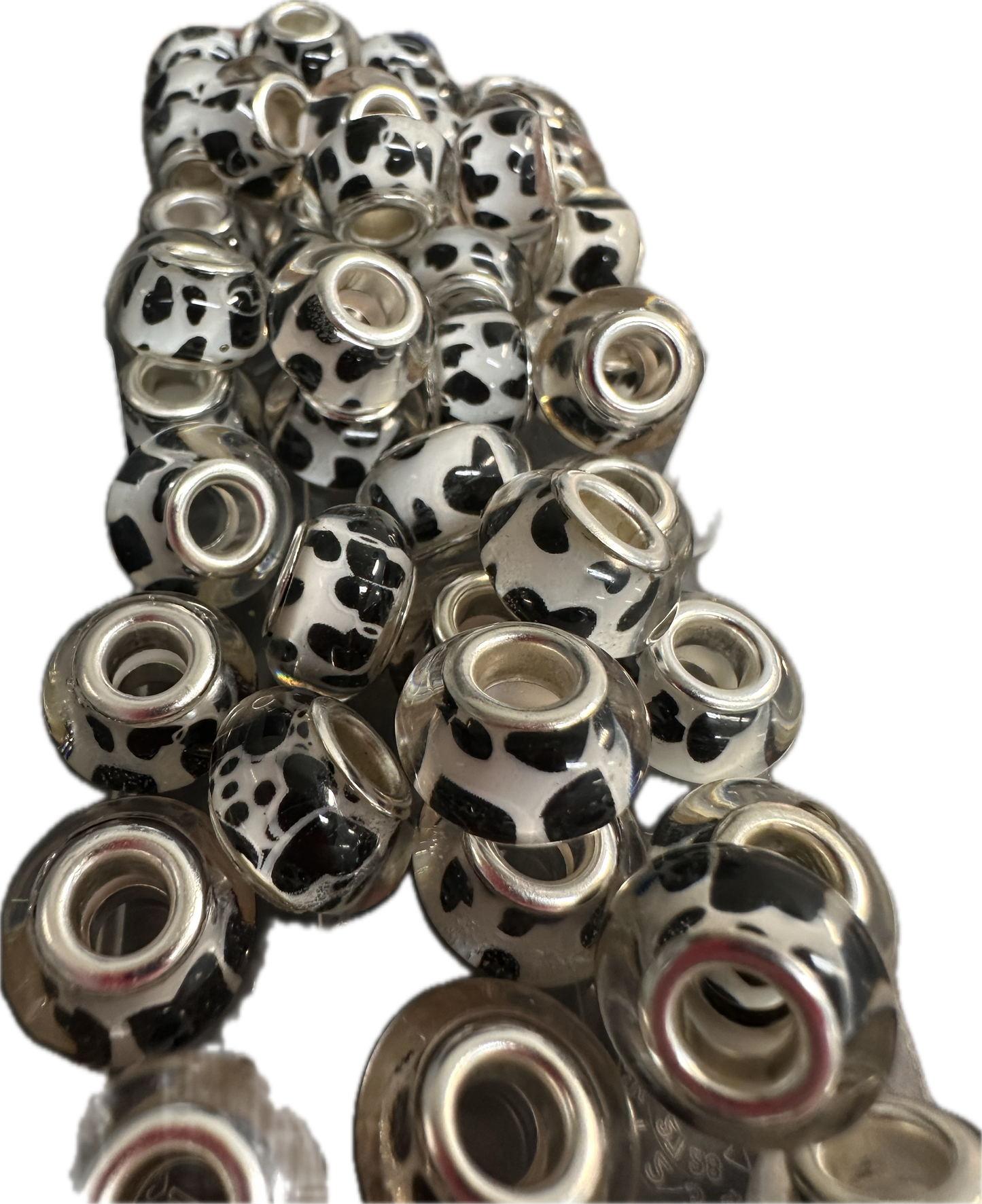 Ten (10) resin black and white cow spots spacers included/ jewelry Bead/ beadable pen beads/ keychain bead/bead/12mm