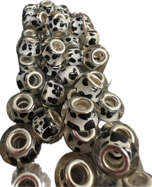 Ten (10) resin black and white cow spots spacers included/ jewelry Bead/ beadable pen beads/ keychain bead/bead/12mm