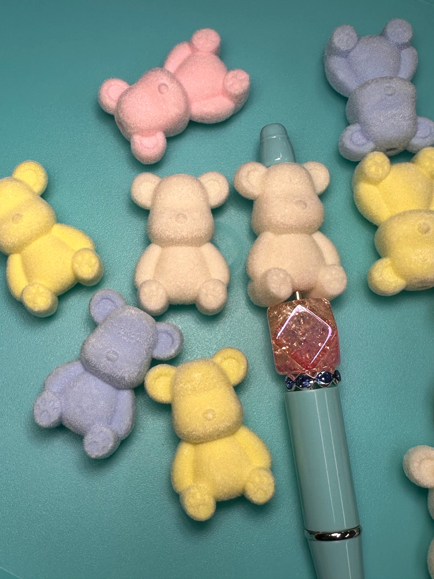 Flocked bears/Focal Bead/ beadable pen/ fuzzy bear bead/ keychain bead