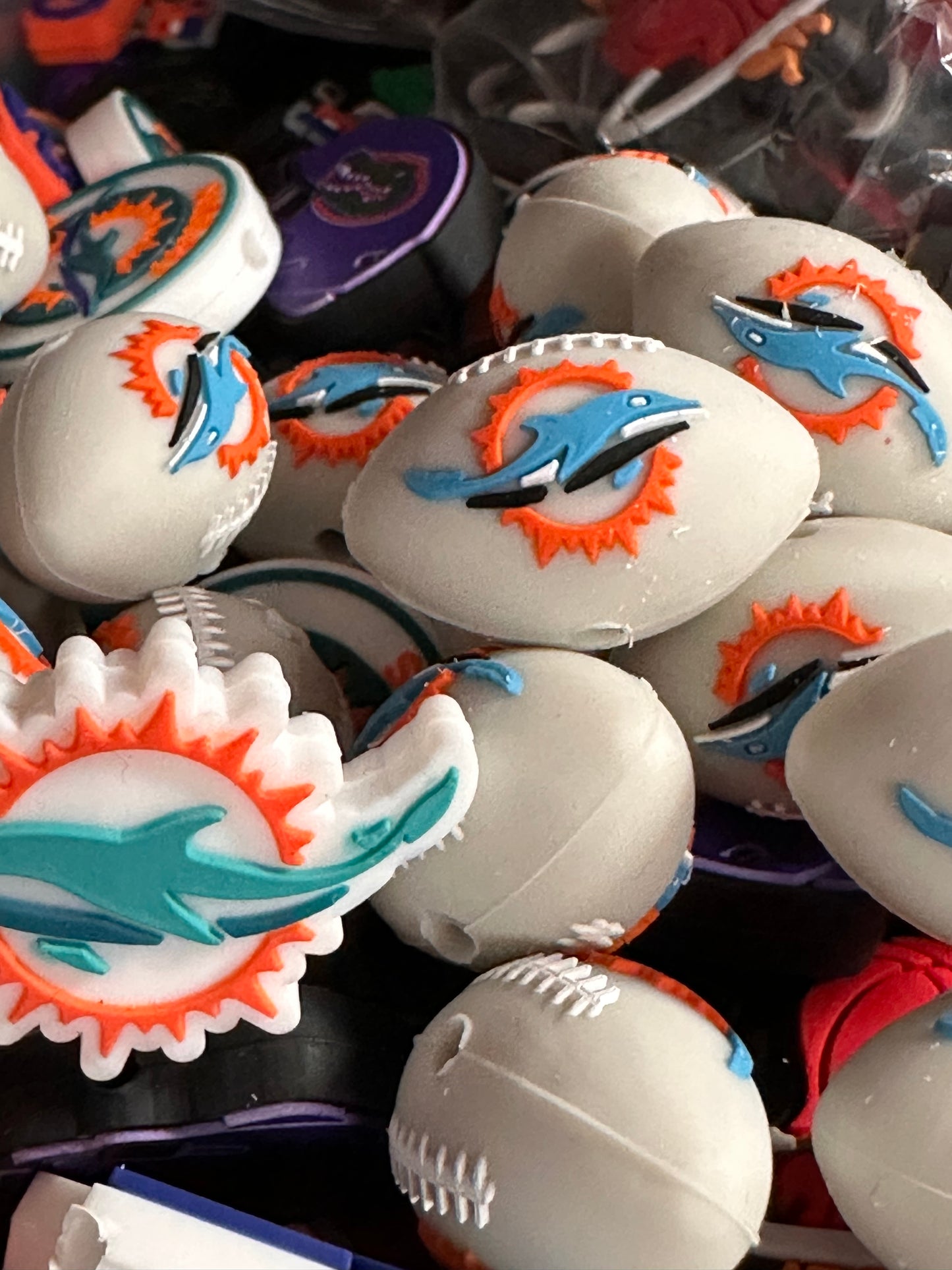 3D football shaped Miami Dolphins focal bead #2