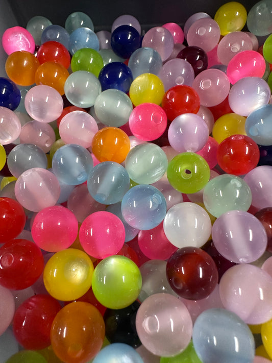 10mm Cat Eye Acrylic Beads – Assorted Colors | Sets of 10, 25, 50. Perfect for jewelry DIY