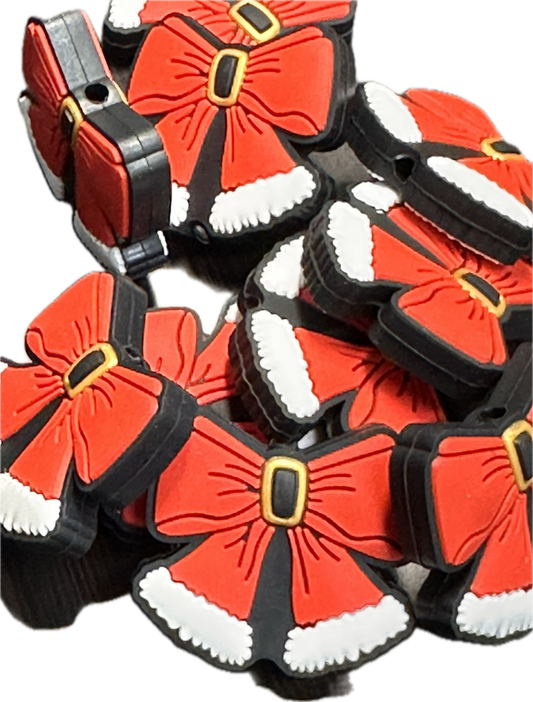 Christmas bow focal bead/ Silicone  bead/ keychain bead/ Santa suit bow