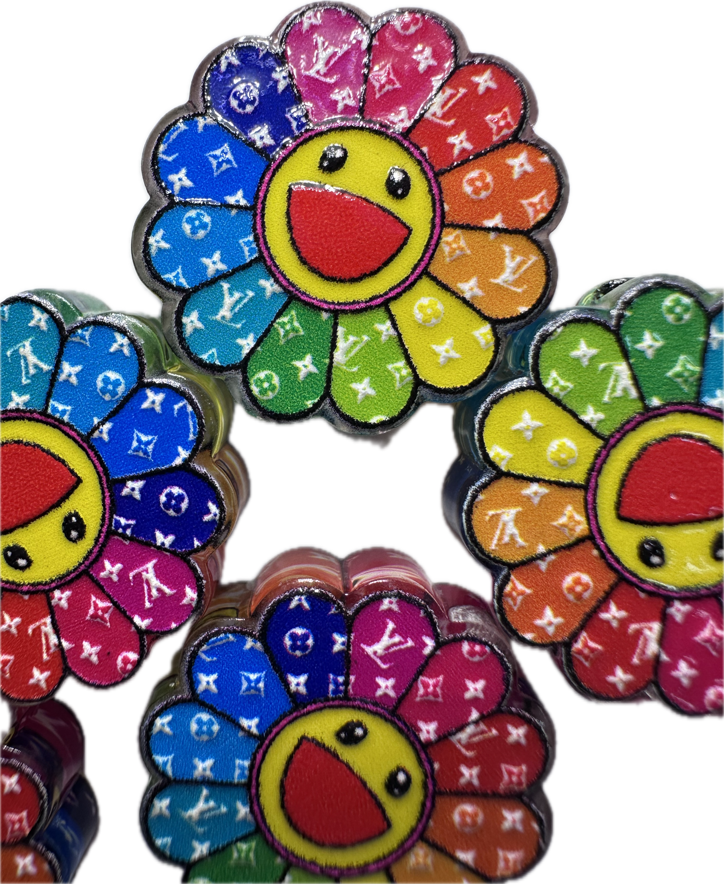 Colorful flower smiley face acrylic focal bead- set of 2/ focal bead/ pen beading / keychain bead