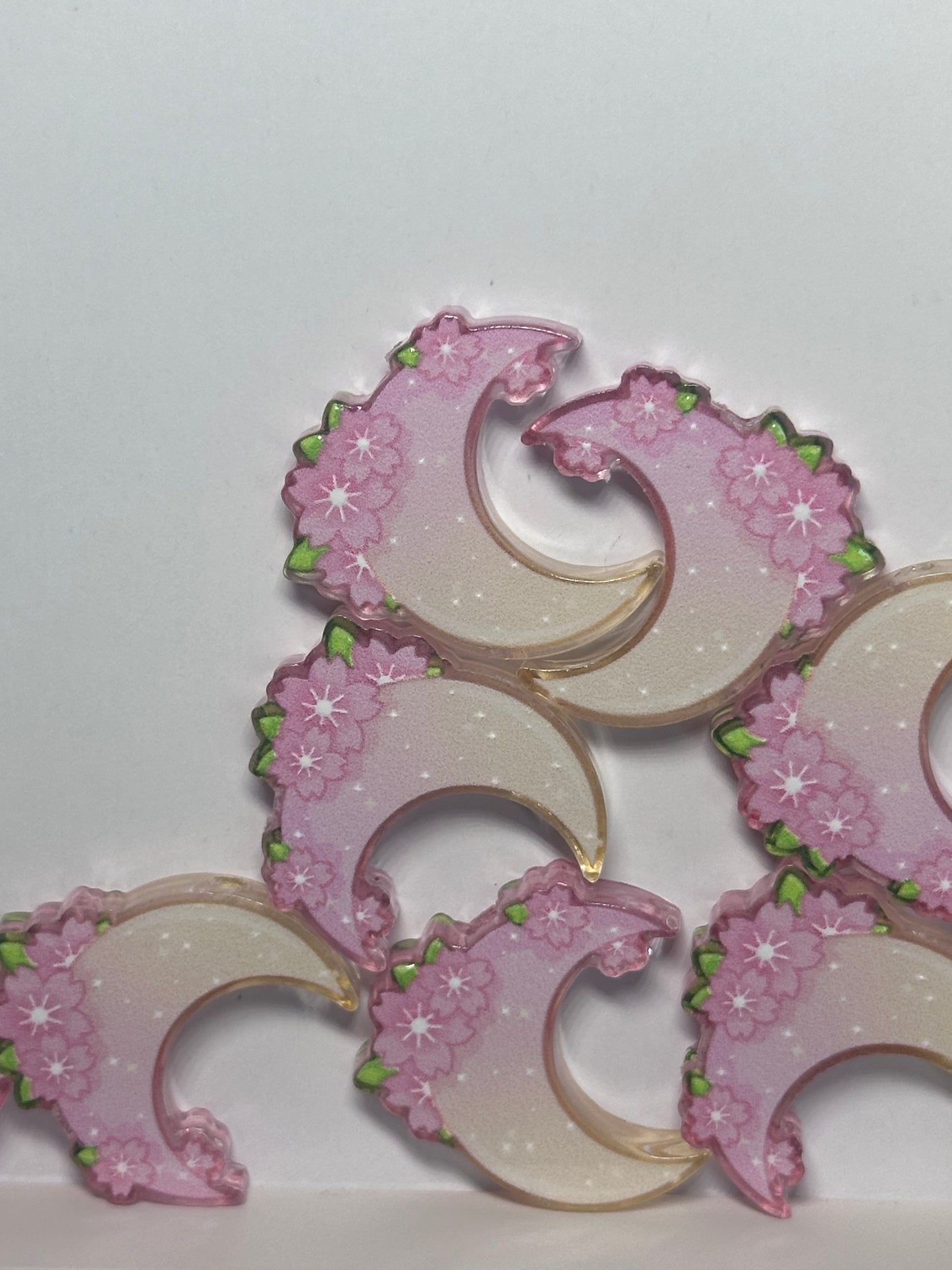 Moon and Flowers acrylic focal bead- set of 2/ focal bead/ pen beading / keychain bead